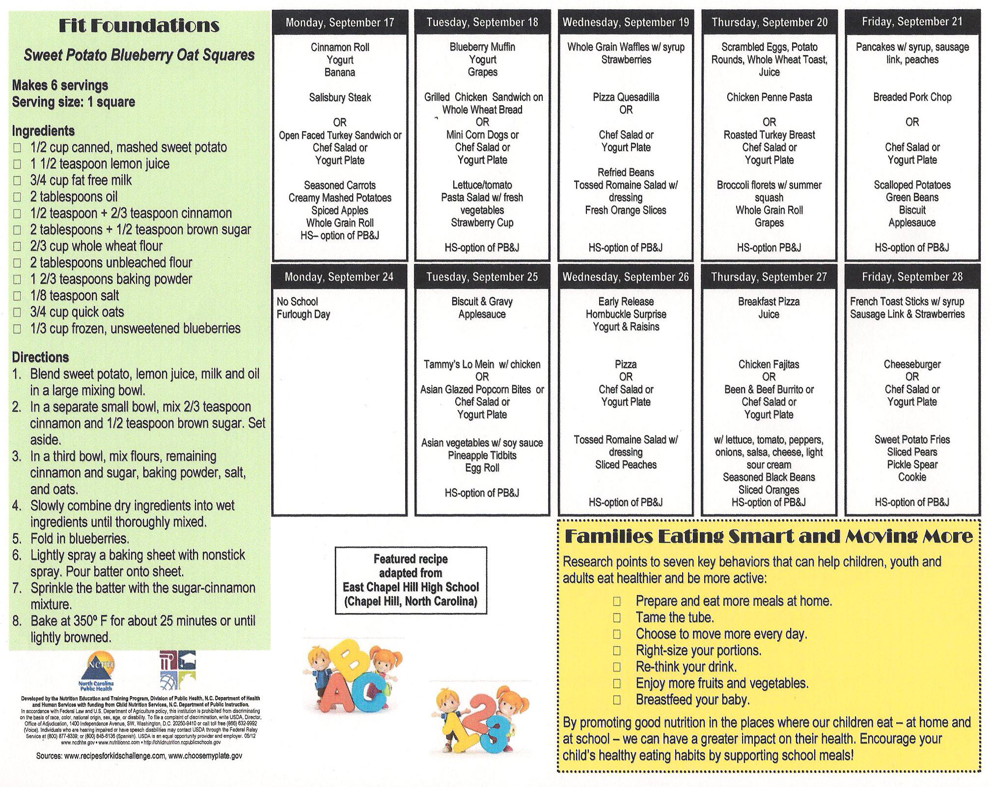 Cherokee Central Schools September Menus The Cherokee One Feather