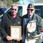 Commander Harding (right) presents a plaque of appreciation to Vice Chief Larry Blythe.  