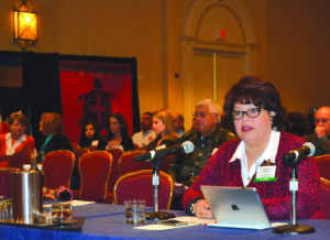 Painttown Rep. Terri Henry addresses the USET Impact meeting in Washington, DC on the issue of the reauthorization of the Violence Against Women Act.  (USET photo)