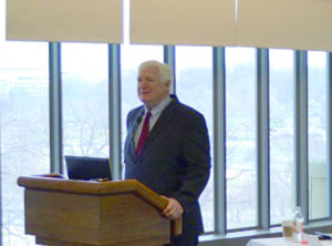 Congressman Jim Moran (D-VA) discusses the sequestration issue at a USET forum at the National Museum of the American Indian on Tuesday, Feb. 5.  (USET photo) 