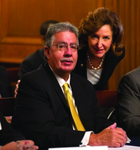 Vice Chief Larry Blythe and Sen. Kay Hagan are shown at a meeting of the Democratic Steering and Outreach Committee in Washington on Wednesday, March 20.  (Photo courtesy of Sen. Hagan's office) 