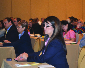 EBCI Deputy Finance Officer Kim Peone, shown here attending the opening NAFOA Session on Thursday, April 18, has been elected the new NAFOA Treasurer (USET photo)   