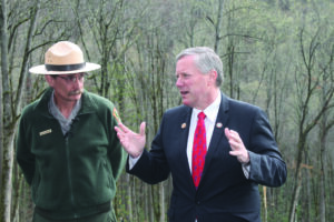 Congressman Mark Meadows (R-NC), right, speaks at Monday’s event at Park superintendent Dale Ditmanson looks on. 