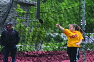 Cherokee’s Stevi Sutton competes in the girls discus.  She took fourth place in that event and second place in the girls shot put.  