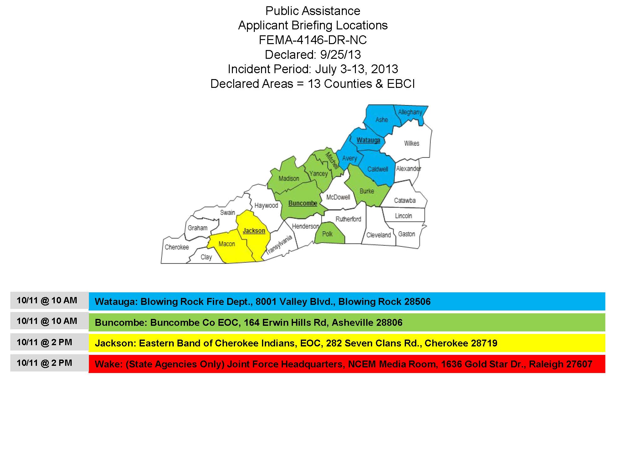 Applicant Briefing Schedule  Locations (2)