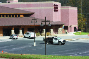 Workers put the final touches on the expansion of the Cherokee Phoenix Theaters on the afternoon of Tuesday, Oct. 29.  The theater will open to six screens on Friday, Nov. 1.  (JEAN JONES/One Feather) 
