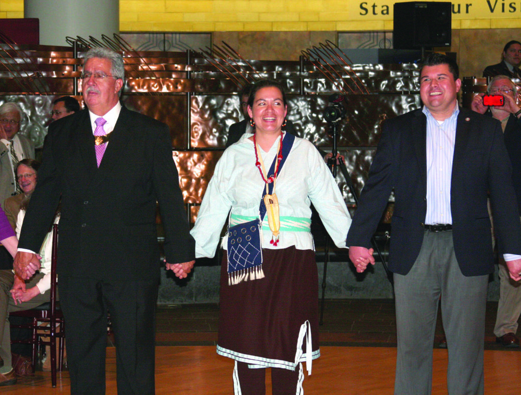 Vice Chief Larry Blythe (left) is shown during the Friendship Dance with Laura Blythe and Paxton Myers.  