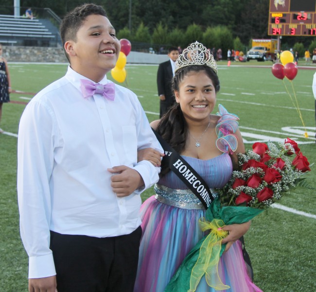 Jamie Lossiah (right), 8th grader at Cherokee Middle School, was named the 2014 CMS Homecoming Queen on Thursday, Sept. 25. She is shown escorted by Jaden Crowe. (SCOTT MCKIE B.P./photos)