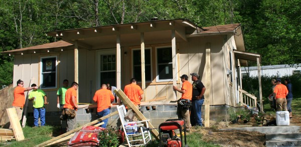 Volunteers work on home repairs in the Big Cove Community during the annual Cherokee Day of Caring on Thursday, May 14.   (CPF photo) 