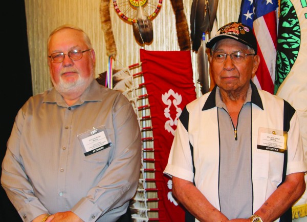 USET presented plaques and blankets to show appreciation of their military service to EBCI tribal members Sam Lambert and Ernest D. Panther during the opening ceremonies of the 2015 Semi-Annual Meeting in Mashantucket, Conn. on Monday, May 18.   (Photo by Brandon Stephens/USET) 