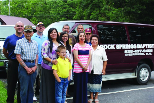 Members of Rock Springs Baptist Church gathered to celebrate the $2,000 donation to Skooter McCoy, Cherokee Boys Club General Manager, on behalf of the Cherokee Children’s Home.  Shown (left-right) front row - Frank Taylor, Mindy Wright, Logan Wright, Lilly Wright, Donna Morgan and Delores Maney; back row - Skooter McCoy, Pastor Greg Morgan, Will Wright, John Henry Maney and Albert Sluder. (Photo courtesy of Cherokee Boys Club) 