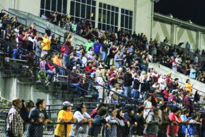 Fans pack Ray Kinsland Stadium during a home football game this past fall. Cherokee’s athletic facilities have drawn fans and events since they were constructed, along with the new school, several years ago. (SCOTT MCKIE B.P./One Feather) 