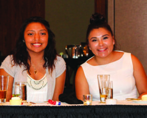 Pooh King and Bree Stamper sit with other nominees at the MAAC Awards Banquet at the OMNI Grove Park Inn on Sunday, May 15. Both were members of the 2015-16 Lady Braves Basketball team and nominated for the Wells Fargo 1A/2A Female Athlete – Major Sports award. (AMBLE SMOKER/One Feather photos) 
