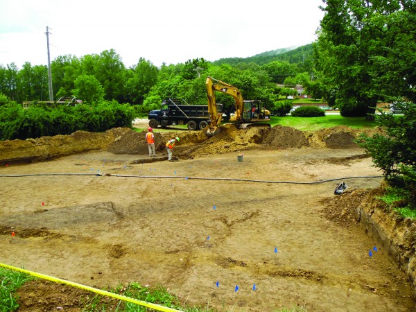 Crews from TRC Solutions work on an archaeological survey at the site of the old Cherokee Elementary School. The work is expected to take several months. (ROBERT JUMPER/One Feather photos) 