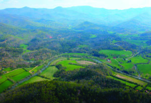 This aerial photo shows Cowee Mound and the Little Tennessee River.  (Photo by Ralph Preston) 