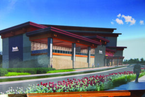 An artist’s rendering of the Bowling Entertainment Center was on display at the event. 