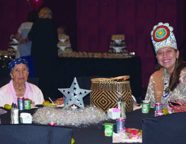Miss Cherokee Taran Swimmer (right) is shown with her great grandmother, Amanda Swimmer, at the 25th Silver Anniversary of Tsali Manor held at Harrah’s Cherokee Casino Hotel on Thursday, July 14.  (Photos courtesy of Tina Swimmer) 