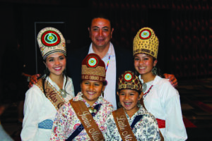 Miss Cherokee Amorie Gunter (far left, back row) is shown with the other EBCI royalty with David Archambault II, Standing Rock Sioux Tribal chairman, during the opening day of the USET Annual Meeting at Harrah’s Cherokee Casino Resort on Monday, Oct. 24.  Shown (left-right) back row – Miss Cherokee Amorie Gunter, Chairman Archambault, Teen Miss Cherokee Jade Ledford; front row – Junior Miss Cherokee Alitama Perkins and Little Miss Cherokee Nevayah Panther.  (SCOTT MCKIE B.P./One Feather) 