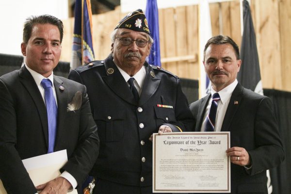 AWARD: David McQueen (center), shown with Vice Chief Sneed (left) and Chief Lambert, was one of two to be honored with the Legionnaire of the Year Award. 