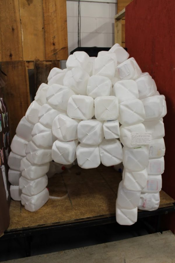 3rd Place Prize of $250 went to a local teen, Ms. Katie Hill and her family – Recycled Milk Jug igloo.  (Photo courtesy of Sky Sampson/Cherokee Youth Council) 