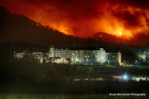 DEVASTATING: A total of seven confirmed fatalities were reported along with 700 confirmed structures (300 in Gatlinburg and 400 in other parts of Sevier County) lost to the Chimney Tops 2 Fire. (Photo by Bruce McCamish Photography, per Chimney Tops 2 Fire Facebook page)